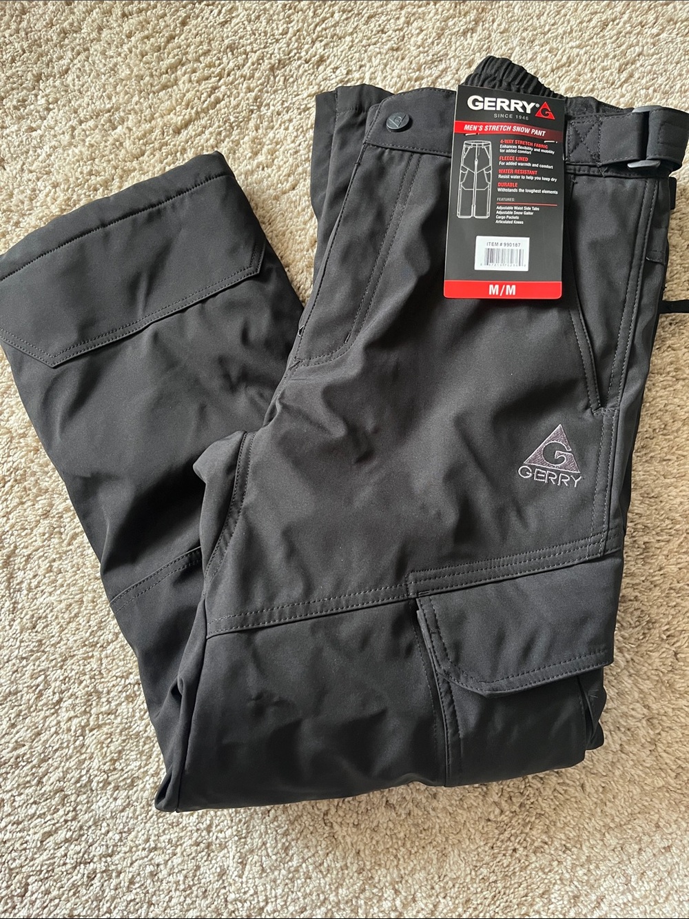NWT Gerry Men's Black Cargo Snow Pants- Medium